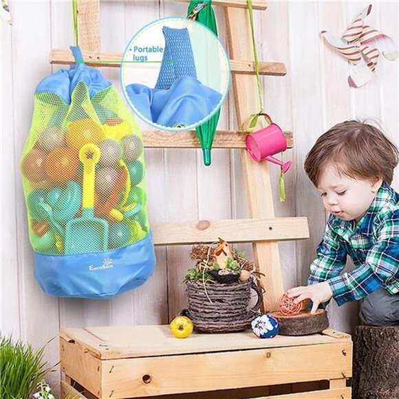 Large Mesh Beach Bag Tote Durable Sand Away Drawstring Beach Backpack Swim - Picture 6 of 6